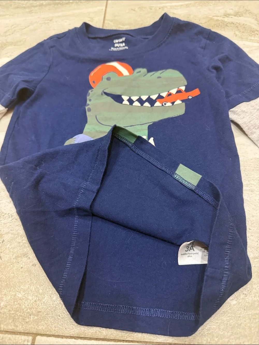 Carter's Navy & Gray Dino Truck Layered-Look Long Sleeve Tee